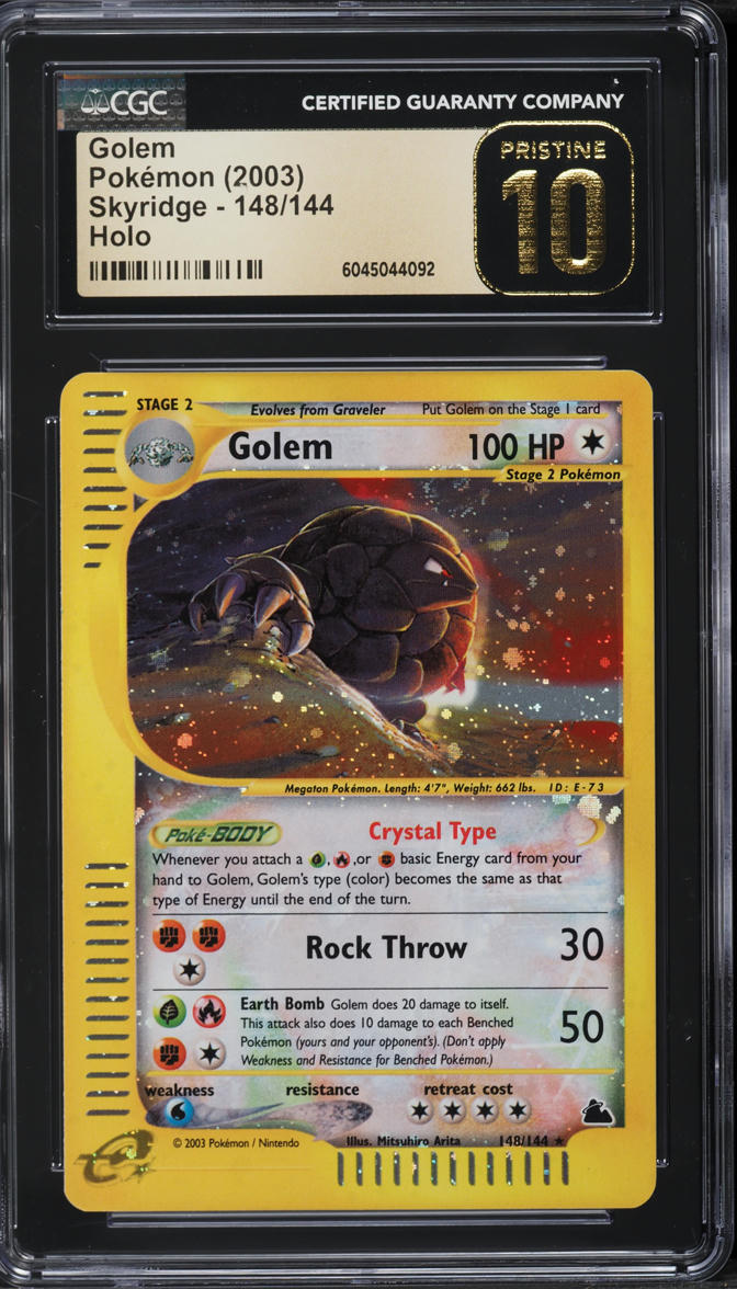 2003 POKEMON SKYRIDGE HOLO CRYSTAL GOLEM #148 CGC 10 PRISTINE