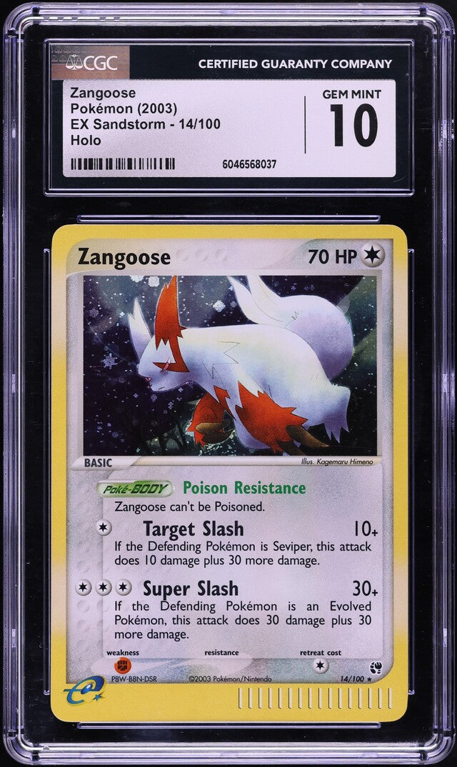 2003 POKEMON EX SANDSTORM HOLO ZANGOOSE #14 CGC 10 GEM MINT
