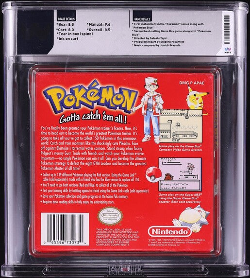 1998 POKEMON RED VERSION RATTATA WHITE ESRB NINTENDO GAME BOY GB WATA 8.5 CIB