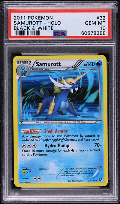 2011 POKEMON BLACK & WHITE HOLO SAMUROTT #32 PSA 10 GEM MINT