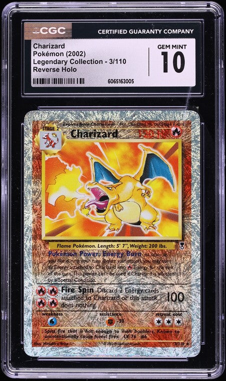 2002 POKEMON LEGENDARY COLLECTION REVERSE HOLO CHARIZARD #3 CGC 10 GEM MINT