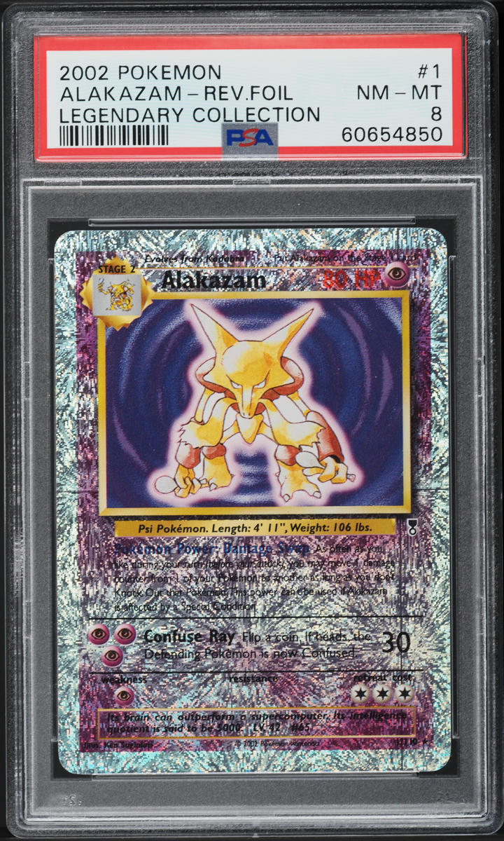 2002 POKEMON LEGENDARY COLLECTION REVERSE HOLO ALAKAZAM #1 PSA 8 NM-MT