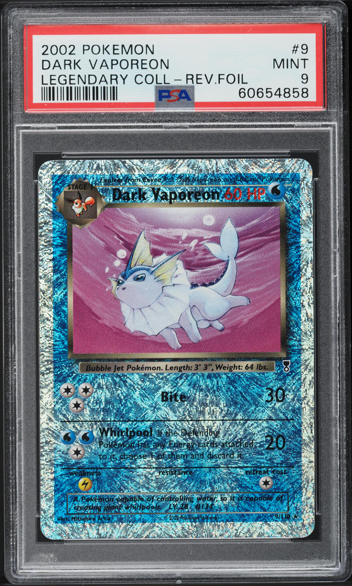 2002 POKEMON LEGENDARY COLLECTION REVERSE HOLO DARK VAPOREON #9 PSA 9