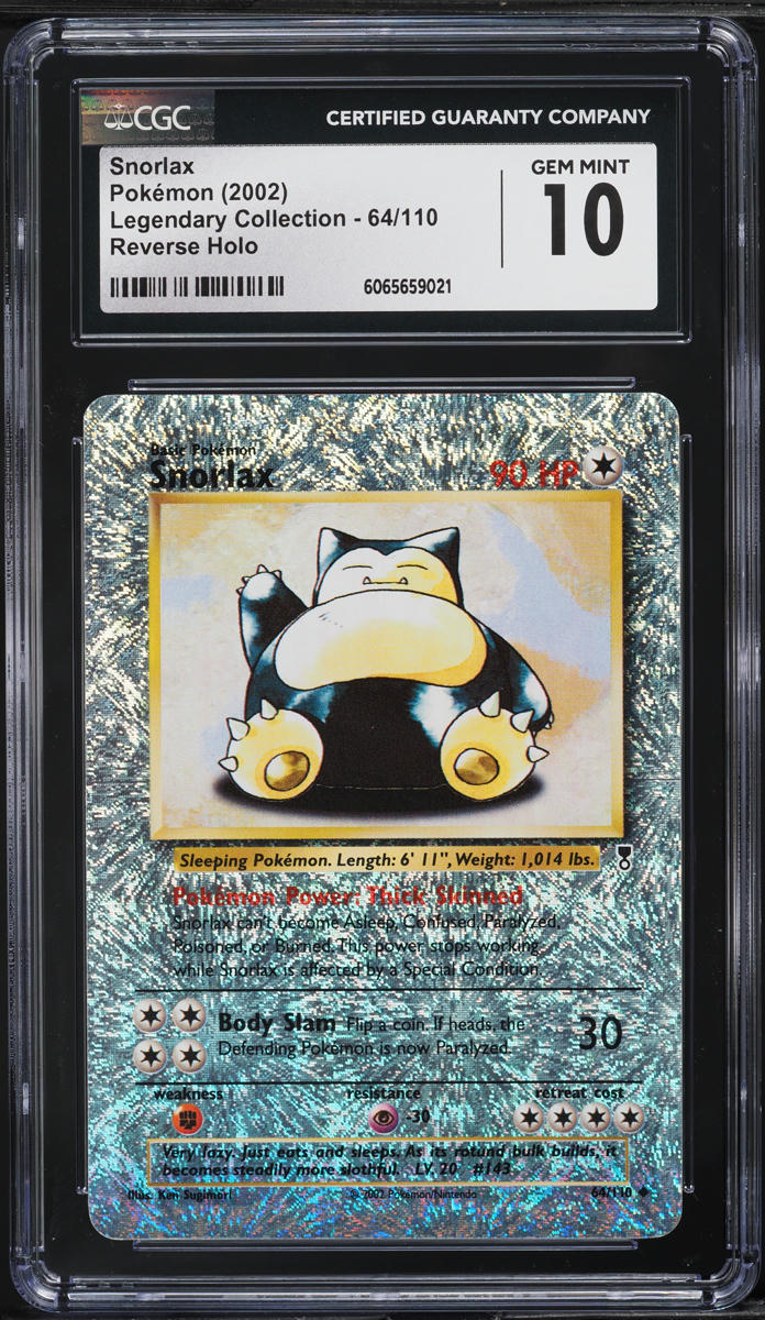 2002 POKEMON LEGENDARY COLLECTION REVERSE HOLO SNORLAX #64 CGC 10 GEM MINT