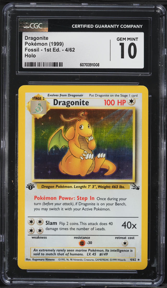 1999 POKEMON FOSSIL 1ST EDITION HOLO DRAGONITE #4 CGC 10 GEM MINT