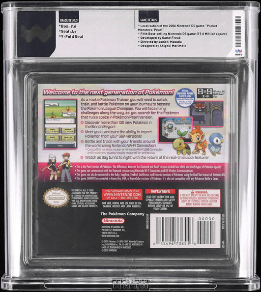 2007 POKEMON PEARL VERSION NINTENDO DS WATA 9.6 A+ SEALED