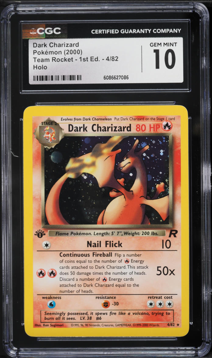 2000 POKEMON TEAM ROCKET 1ST EDITION HOLO DARK CHARIZARD #4 CGC 10 GEM MINT