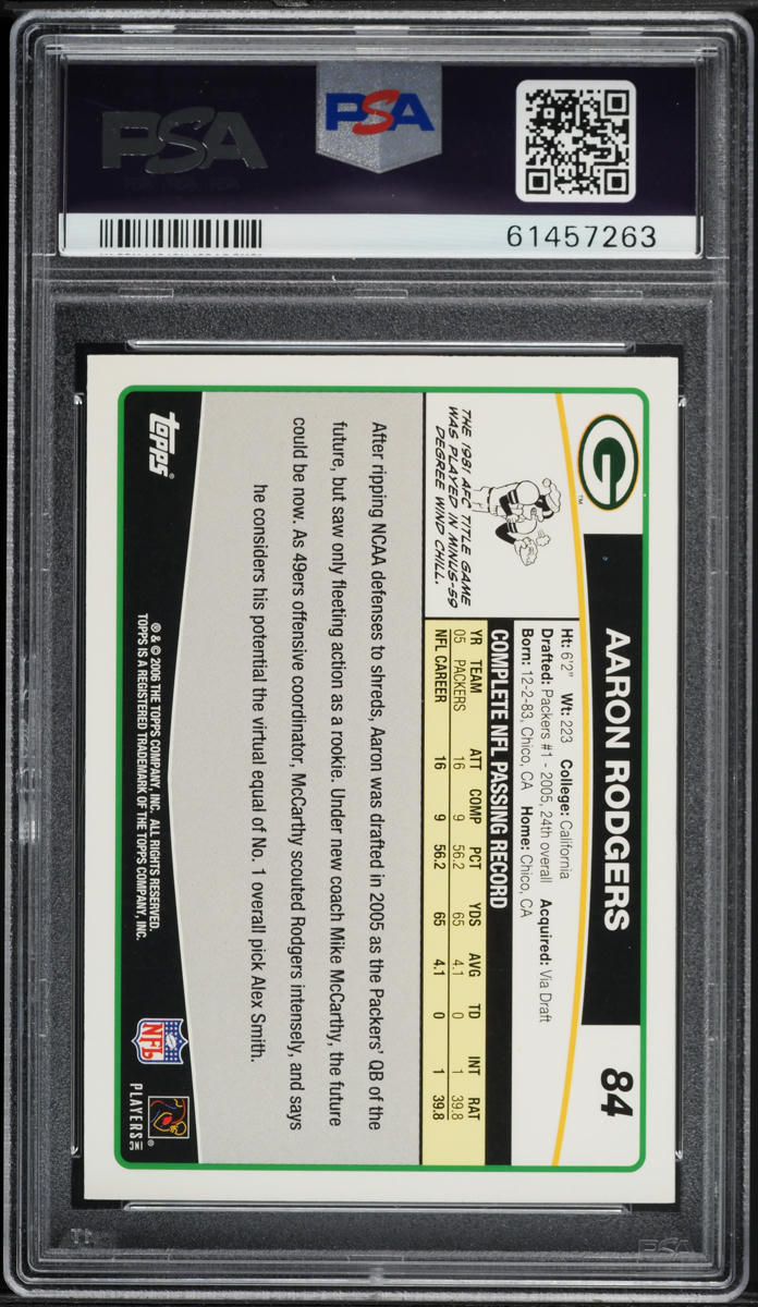 2006 TOPPS FOOTBALL AARON RODGERS #84 PSA 10 GEM MINT