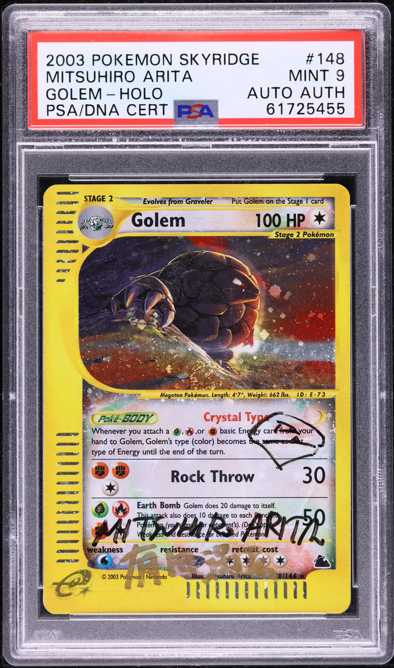 2003 POKEMON SKYRIDGE HOLO CRYSTAL GOLEM #148 ARITA AUTO AUTH PSA 9