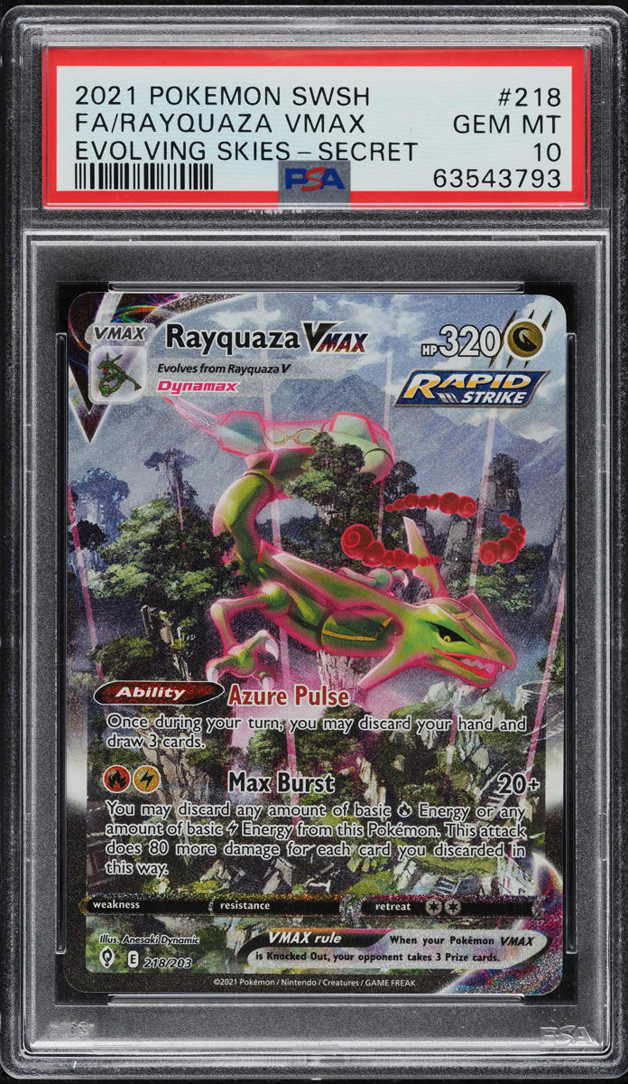 2021 POKEMON SWSH EVOLVING SKIES ALT ART RAYQUAZA VMAX #218 PSA 10 GEM MINT