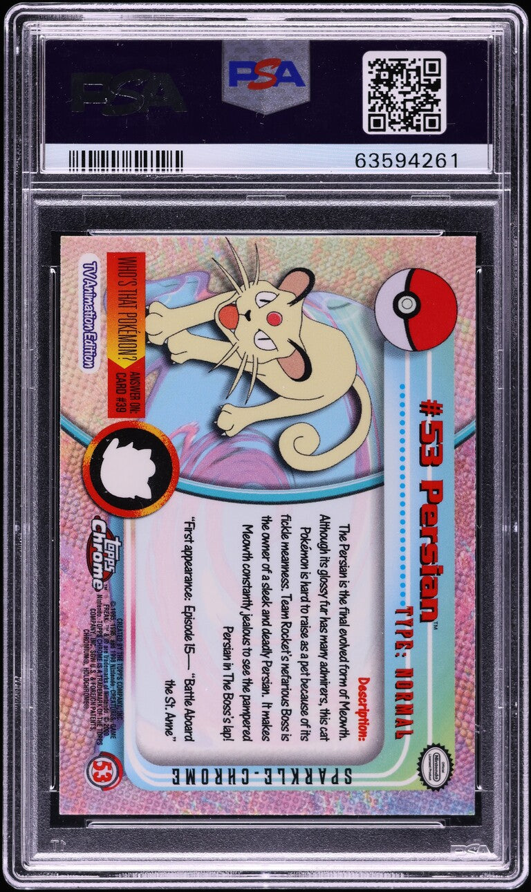 2000 TOPPS CHROME POKEMON SERIES 1 SPARKLE PERSIAN #53 PSA 10 GEM MINT