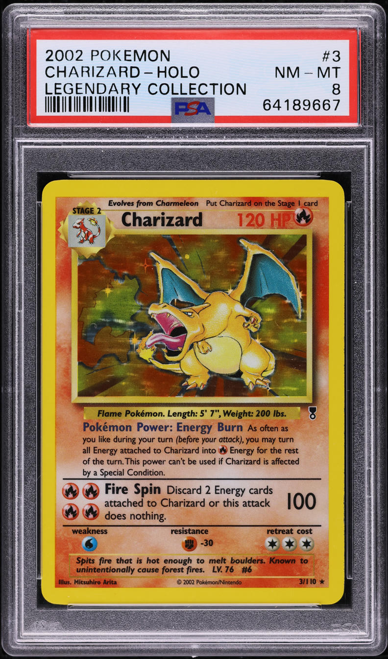 2002 POKEMON LEGENDARY COLLECTION HOLO CHARIZARD #3 PSA 8 NM-MT