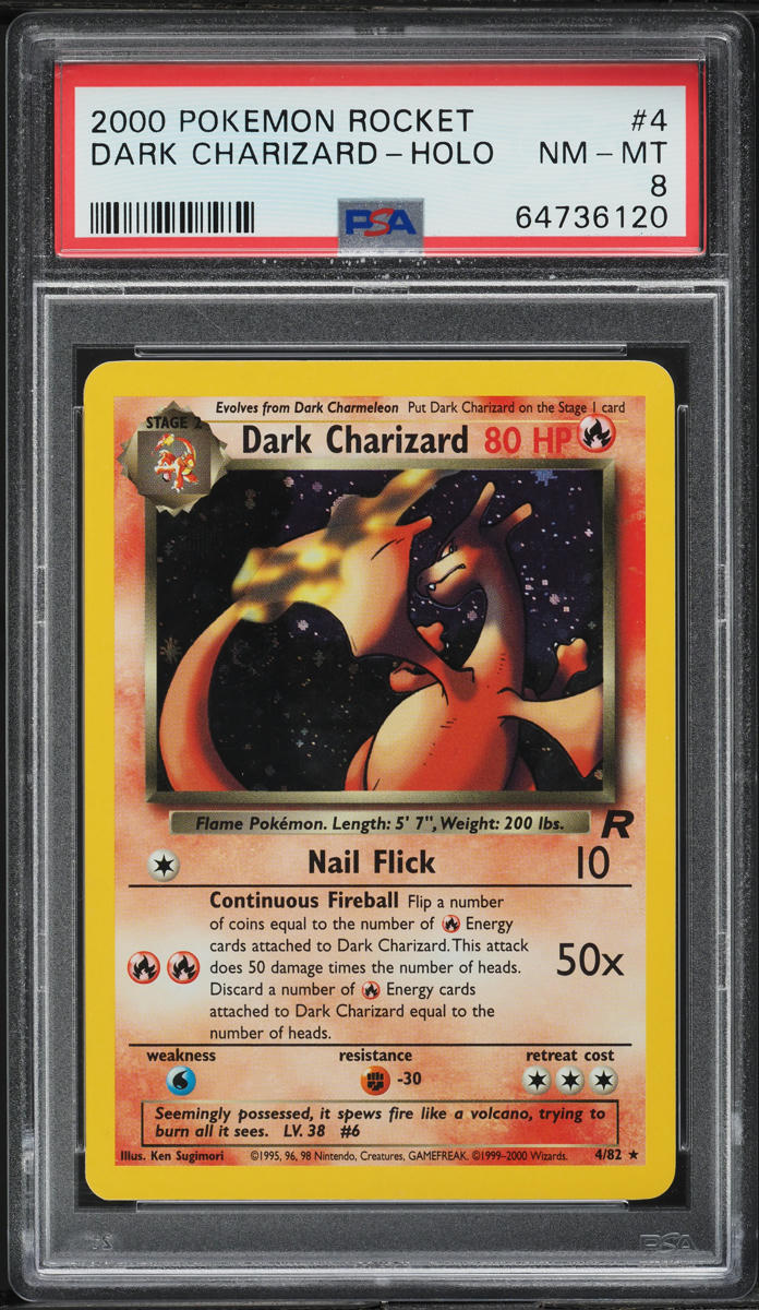 2000 POKEMON TEAM ROCKET HOLO DARK CHARIZARD #4 PSA 8 NM-MT