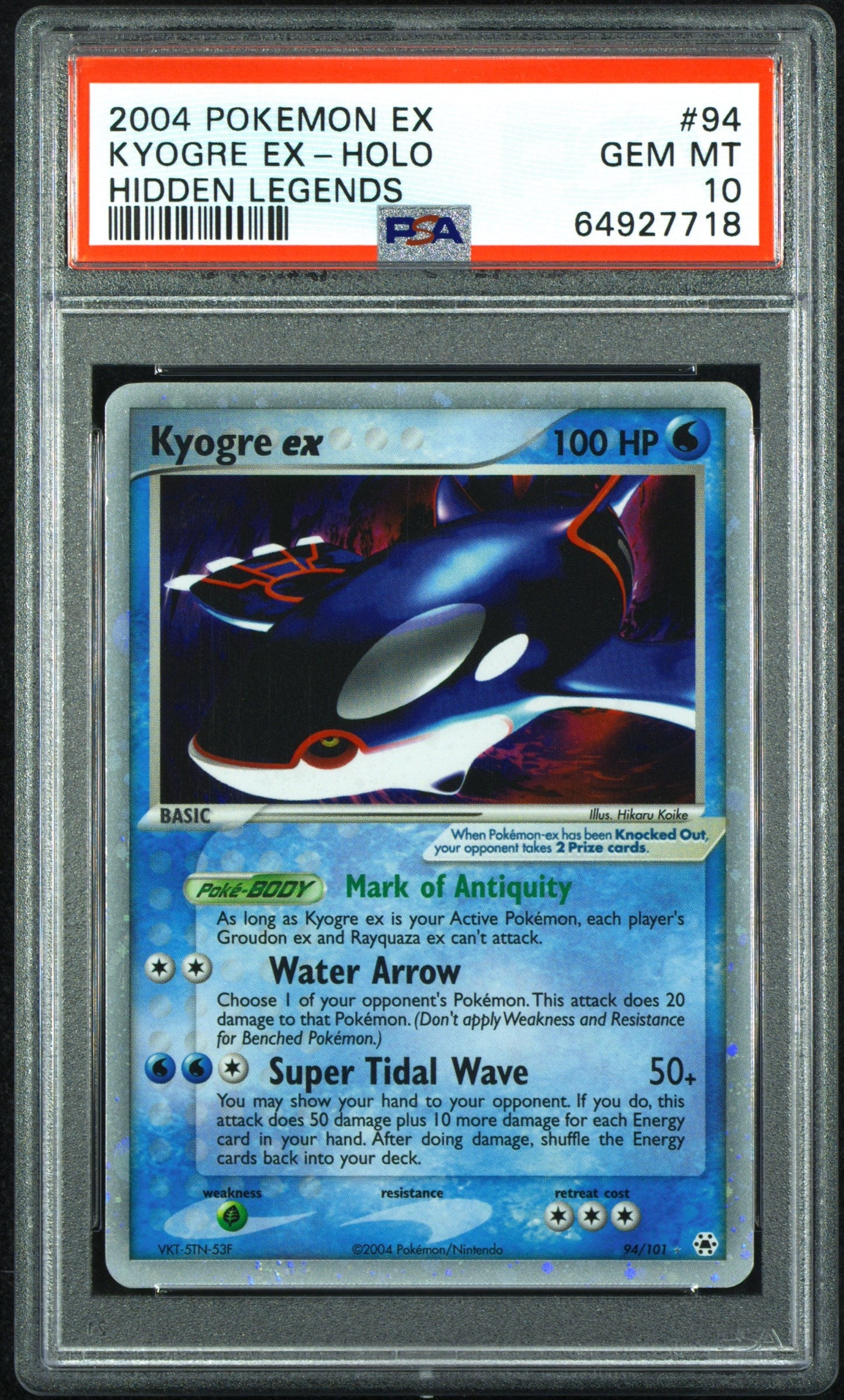 2004 POKEMON EX HIDDEN LEGENDS HOLO KYOGRE EX #94 PSA 10