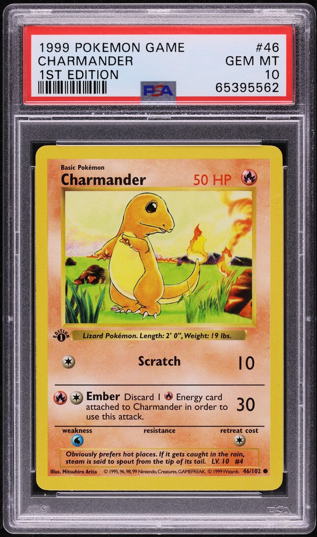 1999 POKEMON BASE SET SHADOWLESS 1ST EDITION CHARMANDER #46 PSA 10 GEM MINT