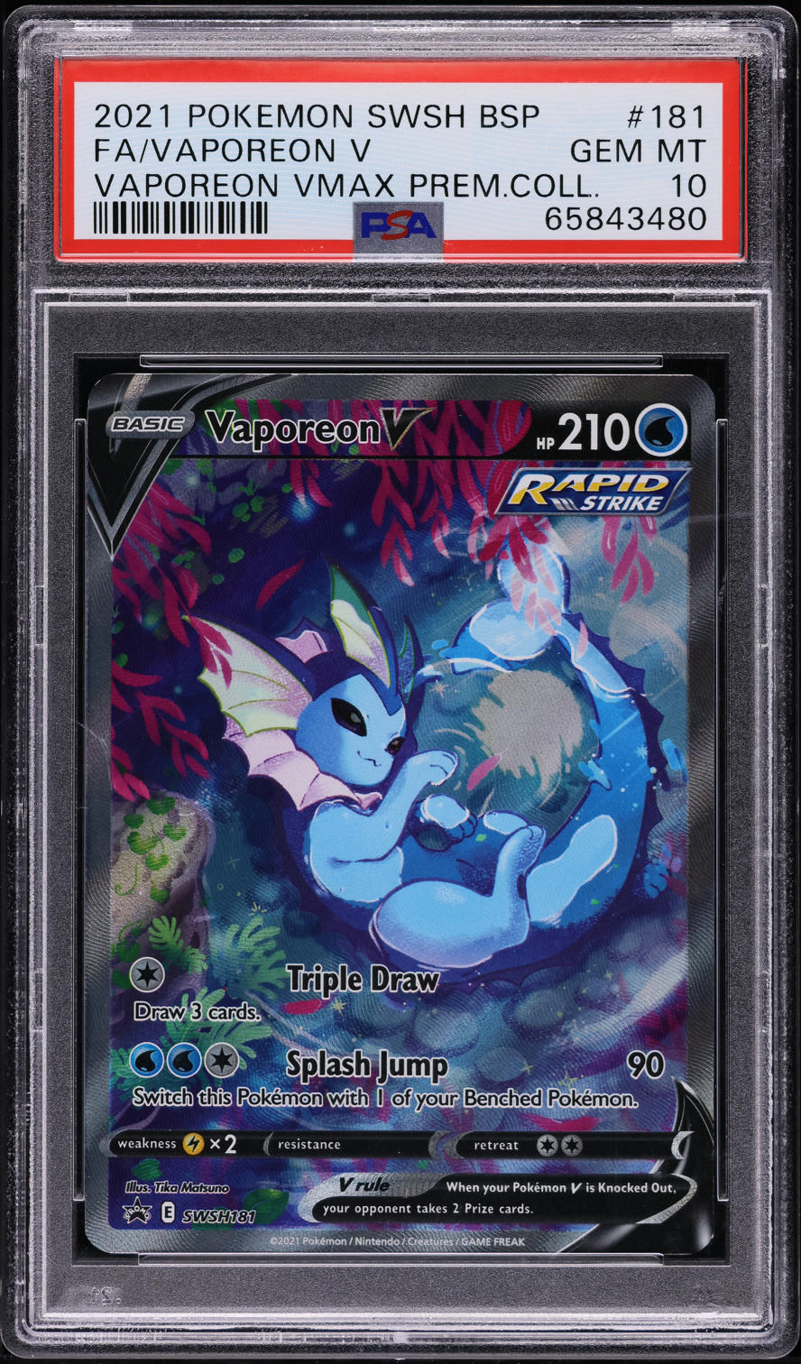2021 POKEMON SWSH BLACK STAR PROMO VMAX PREMIUM ALT ART VAPOREON V #181 PSA 10