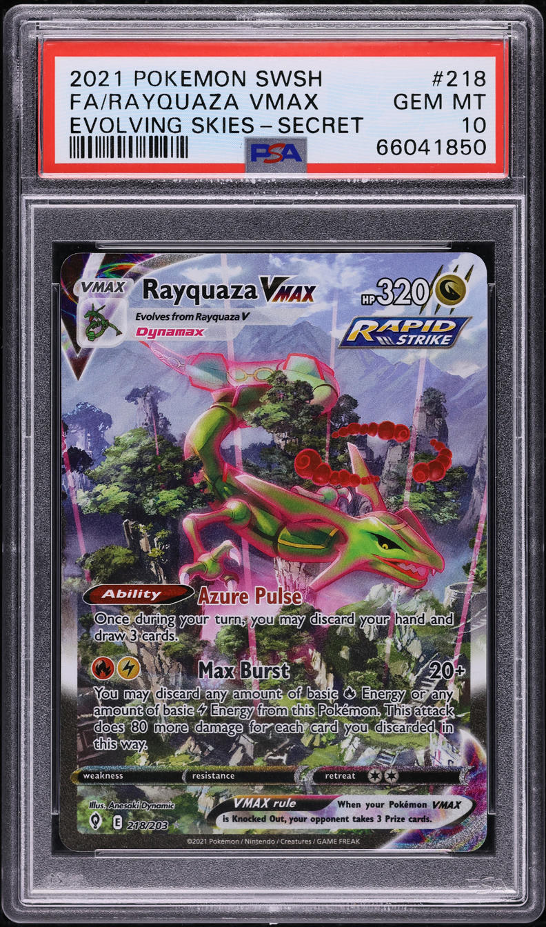 2021 POKEMON SWORD & SHIELD EVOLVING SKIES ALT ART RAYQUAZA VMAX #218 PSA 10 GEM