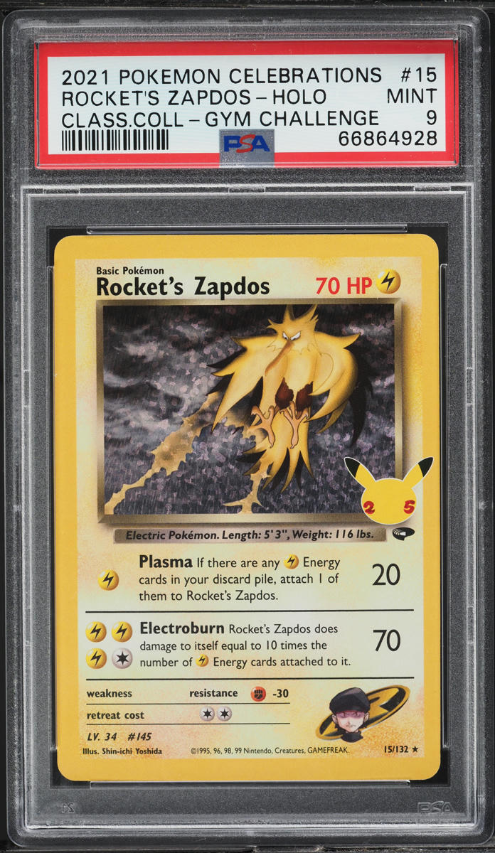 2021 POKEMON SWSH CELEBRATIONS CLASSIC COLLECTION HOLO ROCKET'S ZAPDOS #15 PSA 9 MINT
