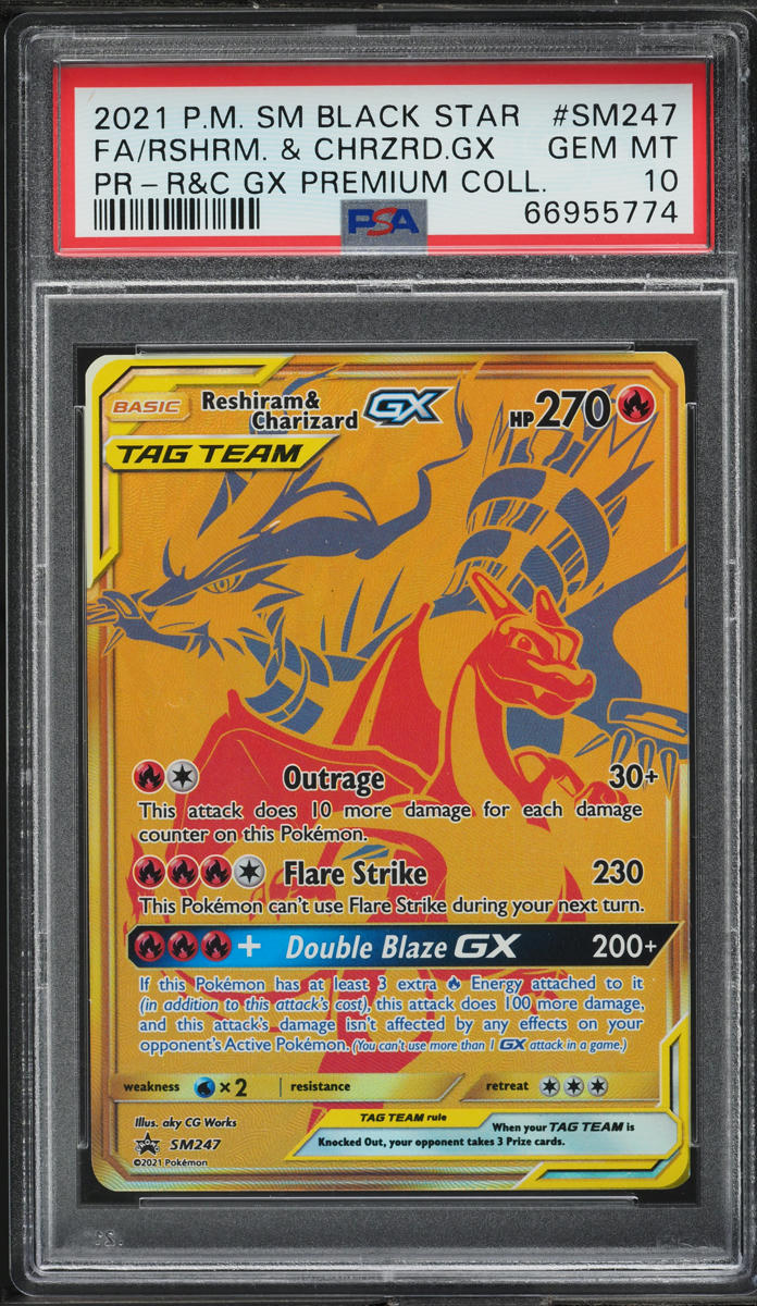 2021 POKEMON SM BLACK STAR PROMO PREMIUM RESHIRAM & CHARIZARD GX PSA 10 GEM MINT
