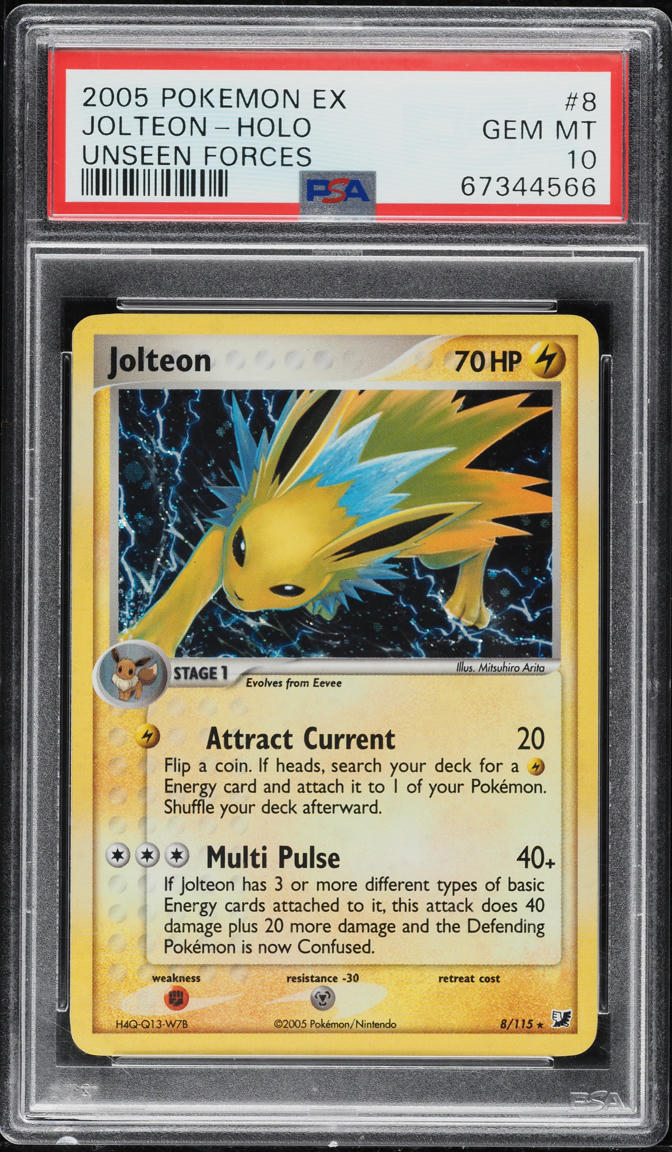 2005 POKEMON EX UNSEEN FORCES HOLO JOLTEON #8 PSA 10 GEM MINT