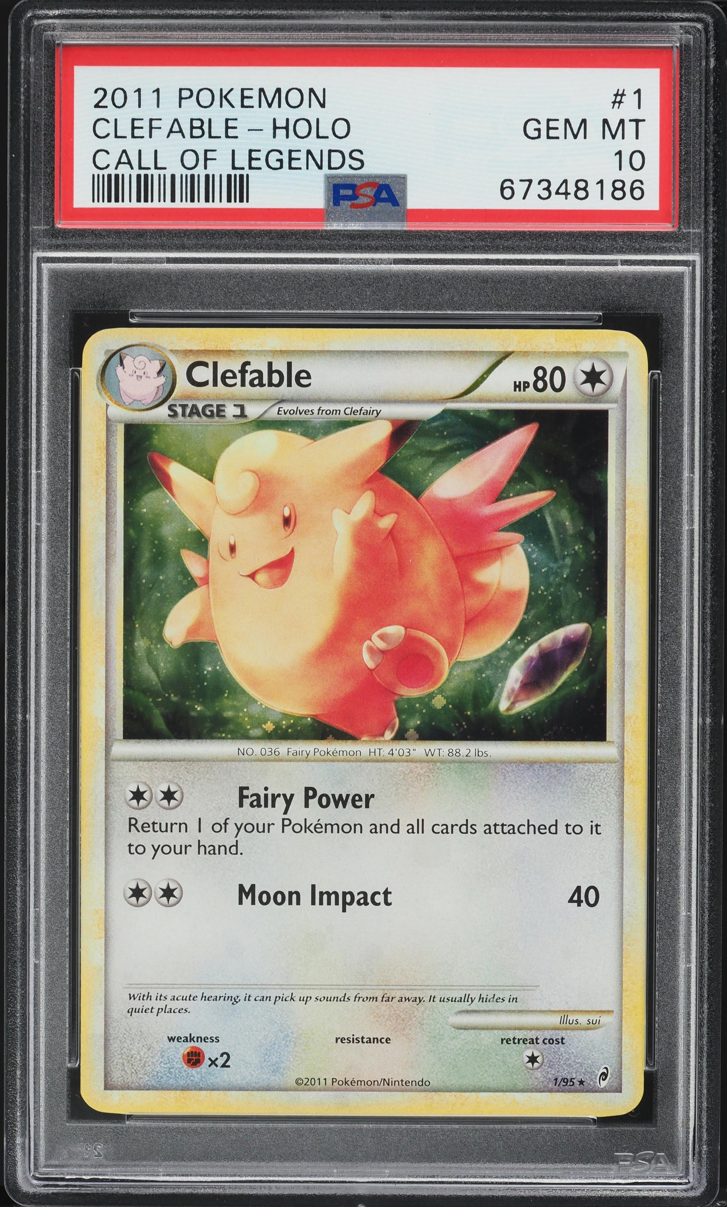 2011 POKEMON CALL OF LEGENDS HOLO CLEFABLE #1 PSA 10 GEM MINT