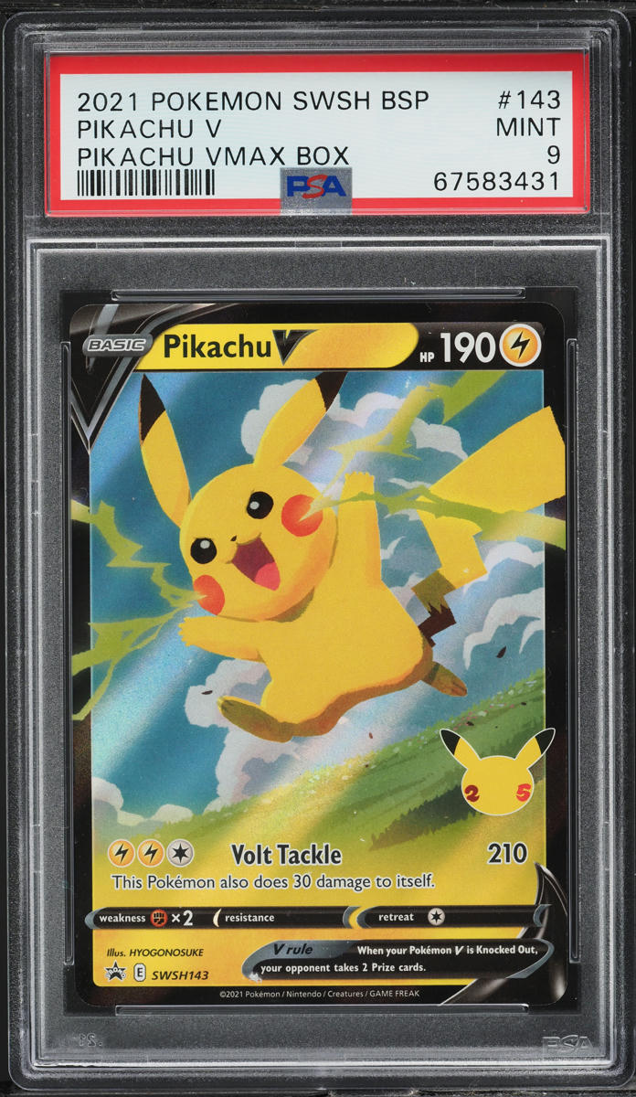 2021 POKEMON SWSH BLACK STAR PROMO PIKACHU VMAX BOX PIKACHU V #143 PSA 9 MINT