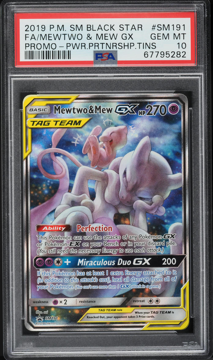 2019 POKEMON SUN & MOON BLACK STAR PROMO FULL ART MEWTWO & MEW GX #SM191 PSA 10 GEM MINT