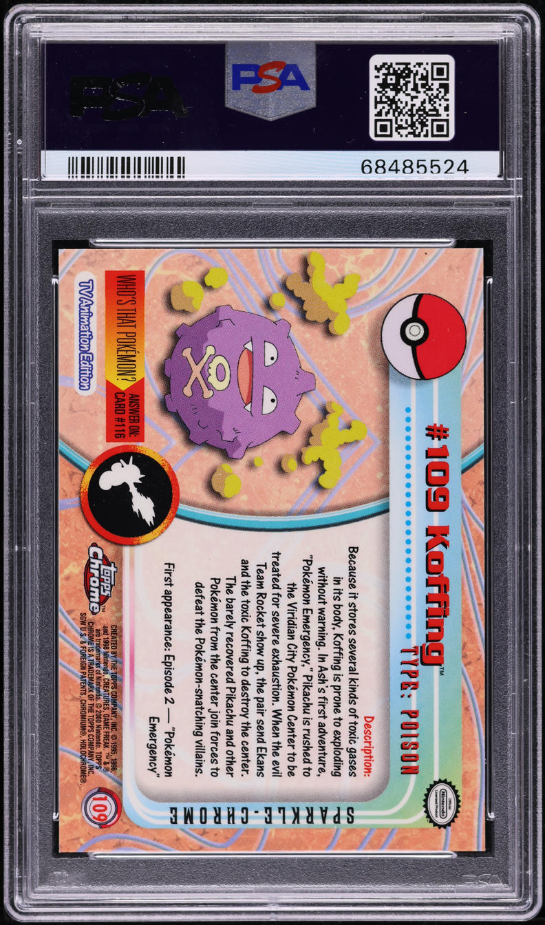 2000 TOPPS CHROME POKEMON SERIES 2 SPARKLE KOFFING #109 PSA 10 GEM MIN lowpopping 2000 TOPPS CHROME POKEMON SERIES 2 SPARKLE KOFFING #109 PSA 10 GEM MIN lowpopping