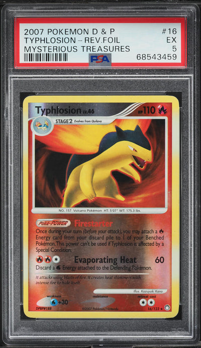 2007 POKEMON DIAMOND & PEARL MYSTERIOUS TREASURES REVERSE HOLO TYPHLOSION #16 PSA 5 EX