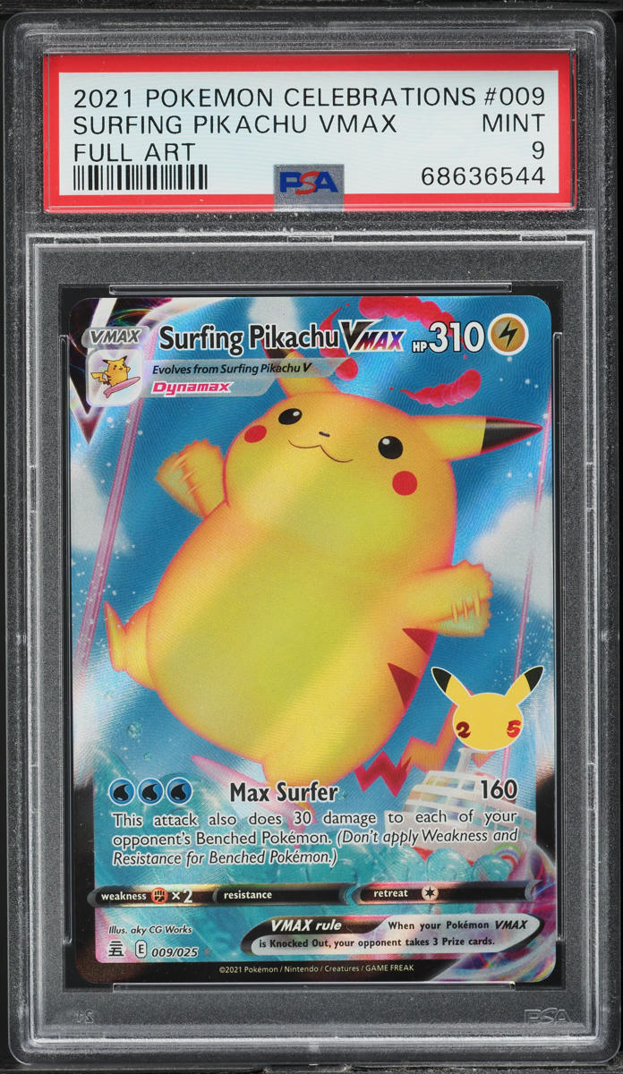 2021 POKEMON SWSH CELEBRATIONS FULL ART SURFING PIKACHU VMAX #9 PSA 9 MINT