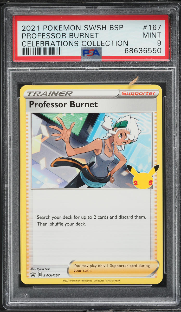 2021 POKEMON SWSH BLACK STAR PROMO CELEBRATIONS PROFESSOR BURNET #167 PSA 9 MINT