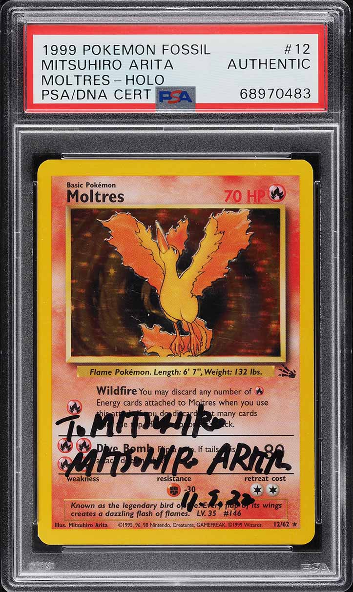 1999 POKEMON FOSSIL HOLO MOLTRES MITSUHIRO ARITA AUTO #12 PSA AUTH