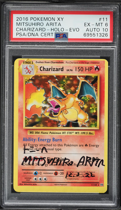 2016 POKEMON XY EVOLUTIONS HOLO CHARIZARD #11 ARITA AUTO 10 PSA 6