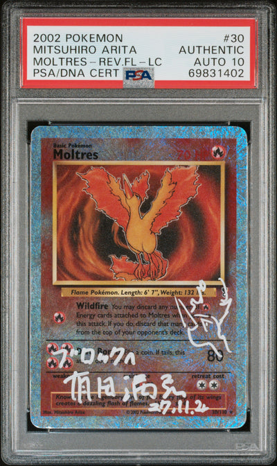 2002 POKEMON LEGENDARY COLLECTION REVERSE HOLO MOLTRES #30 ARITA AUTO 10 PSA AUTH