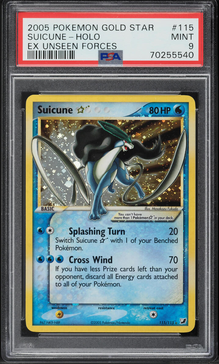 2005 POKEMON EX UNSEEN FORCES HOLO SUICUNE GOLD STAR #115 PSA 9 MINT