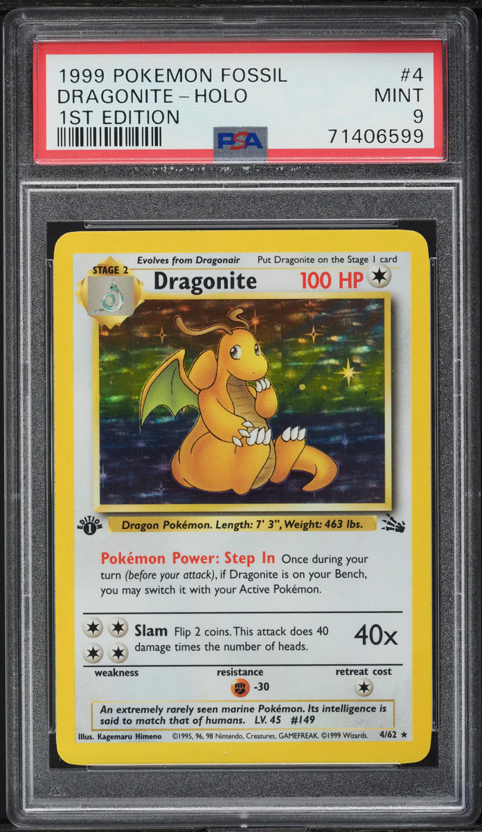 1999 POKEMON FOSSIL 1ST EDITION HOLO DRAGONITE #4 PSA 9 MINT