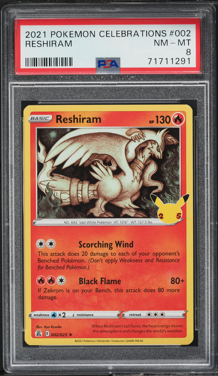 2021 POKEMON SWORD & SHIELD CELEBRATIONS RESHIRAM #2 PSA 8 NM-MT