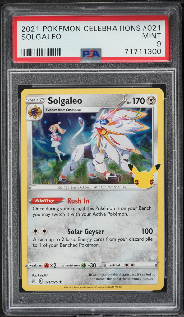 2021 POKEMON SWORD & SHIELD CELEBRATIONS HOLO SOLGALEO #021 PSA 9 MINT