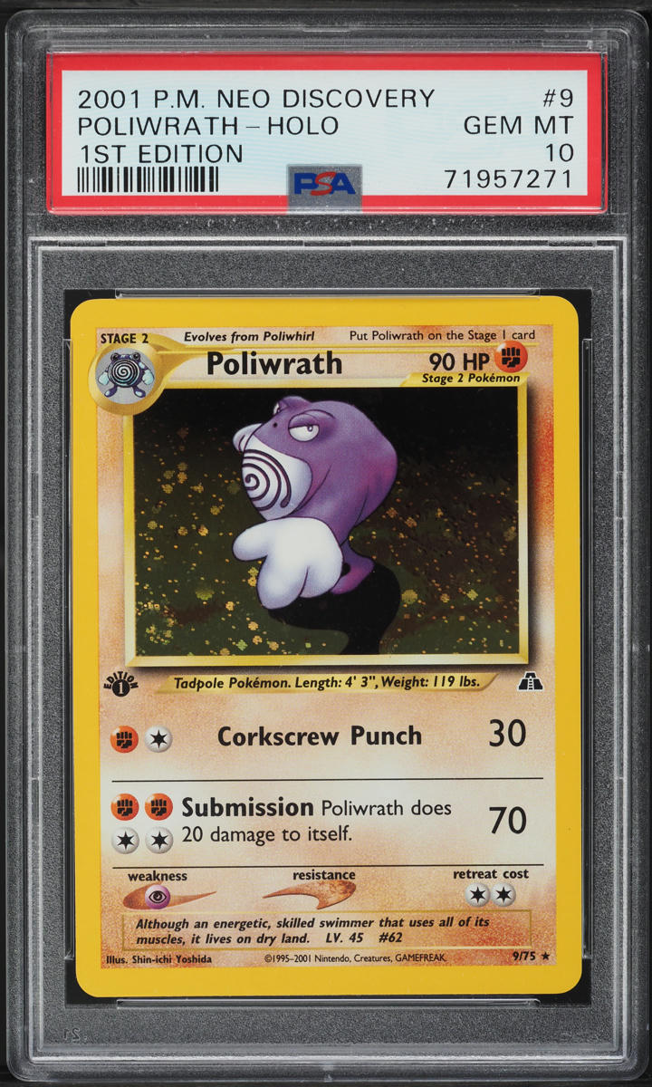 2001 POKEMON NEO DISCOVERY 1ST EDITION HOLO POLIWRATH #9 PSA 10 GEM MINT