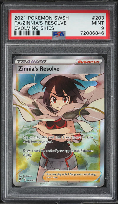 2021 POKEMON SWSH EVOLVING SKIES FULL ART ZINNIA'S RESOLVE #203 PSA 9 MINT