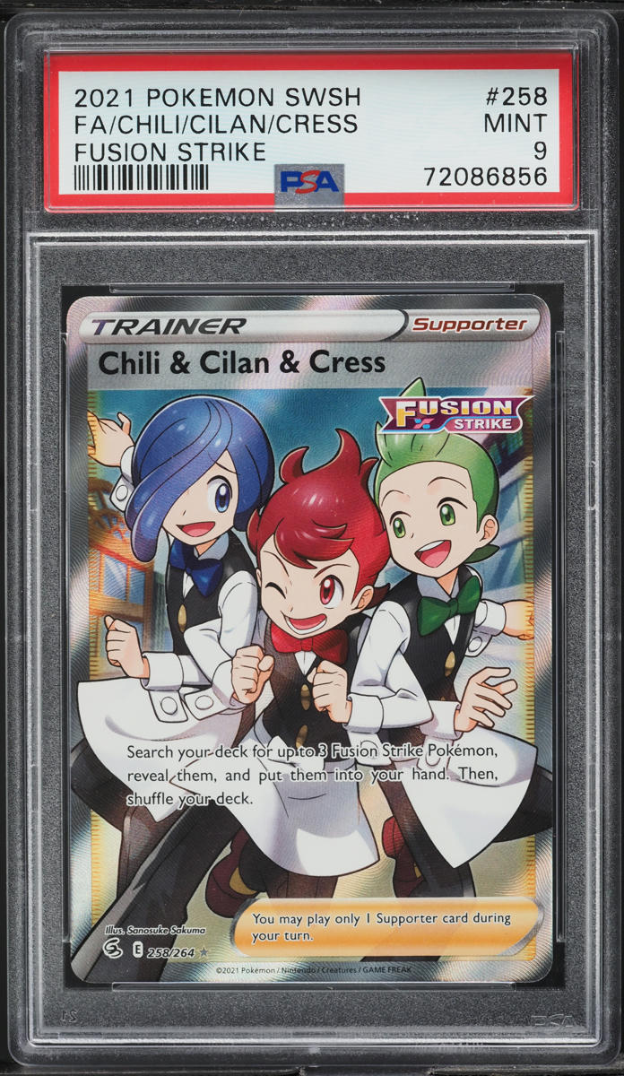 2021 POKEMON SWSH FUSION STRIKE FULL ART CHILI CILAN & CRESS #258 PSA 9 MINT