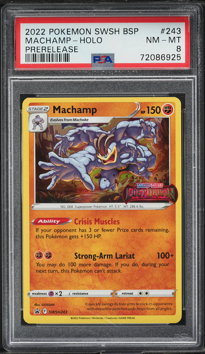 2022 POKEMON SWSH BLACK STAR PROMO PRERELEASE HOLO MACHAMP #243 PSA 8 NM-MT