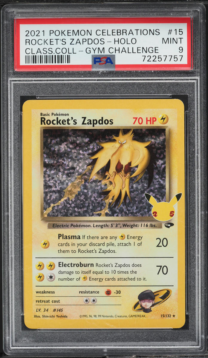 2021 POKEMON SWSH CELEBRATIONS CLASSIC COLLECTION HOLO ROCKET'S ZAPDOS #15 PSA 9 MINT