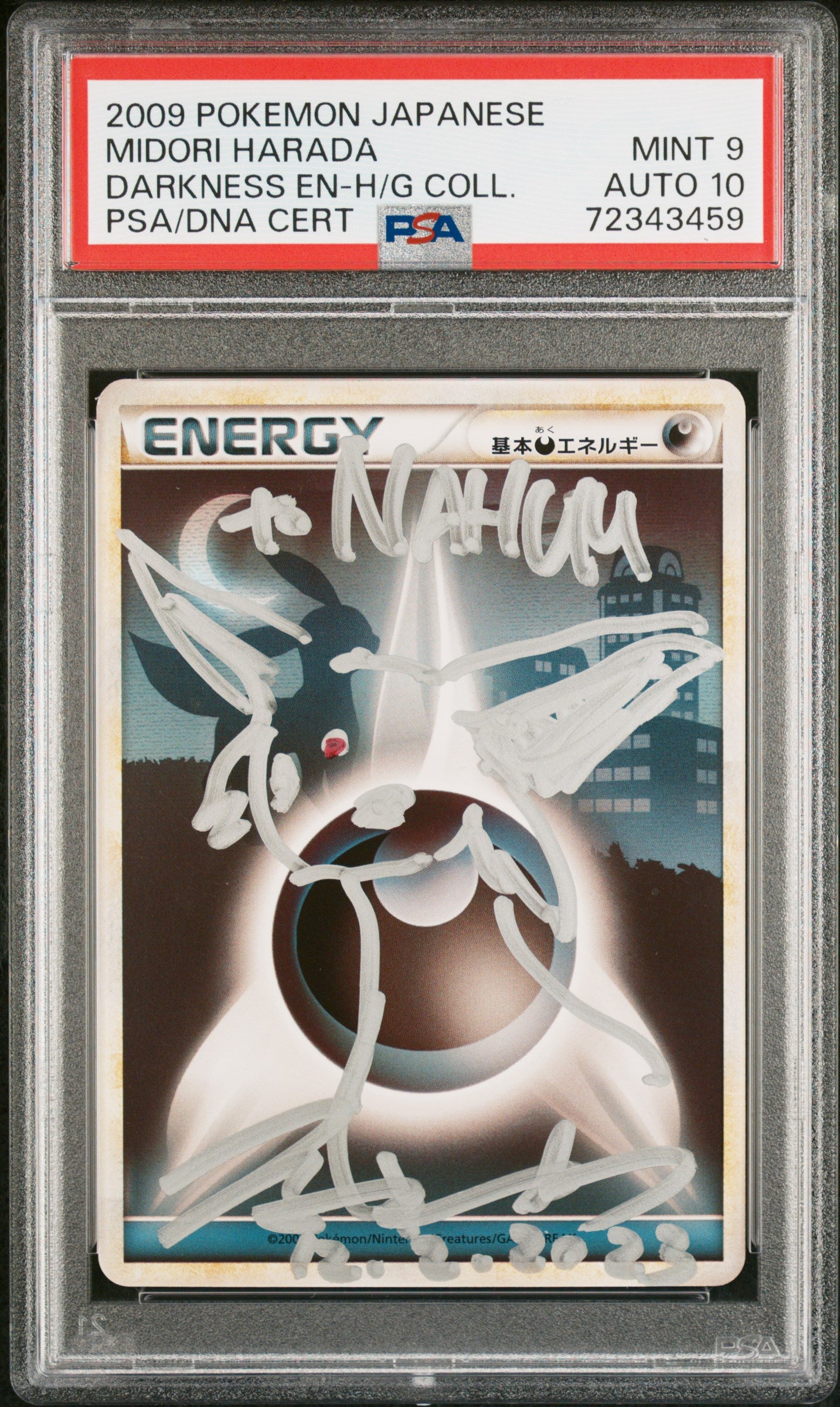 2009 POKEMON JAPANESE HEARTGOLD DARKNESS ENERGY HARADA AUTO DNA 10 PSA 9