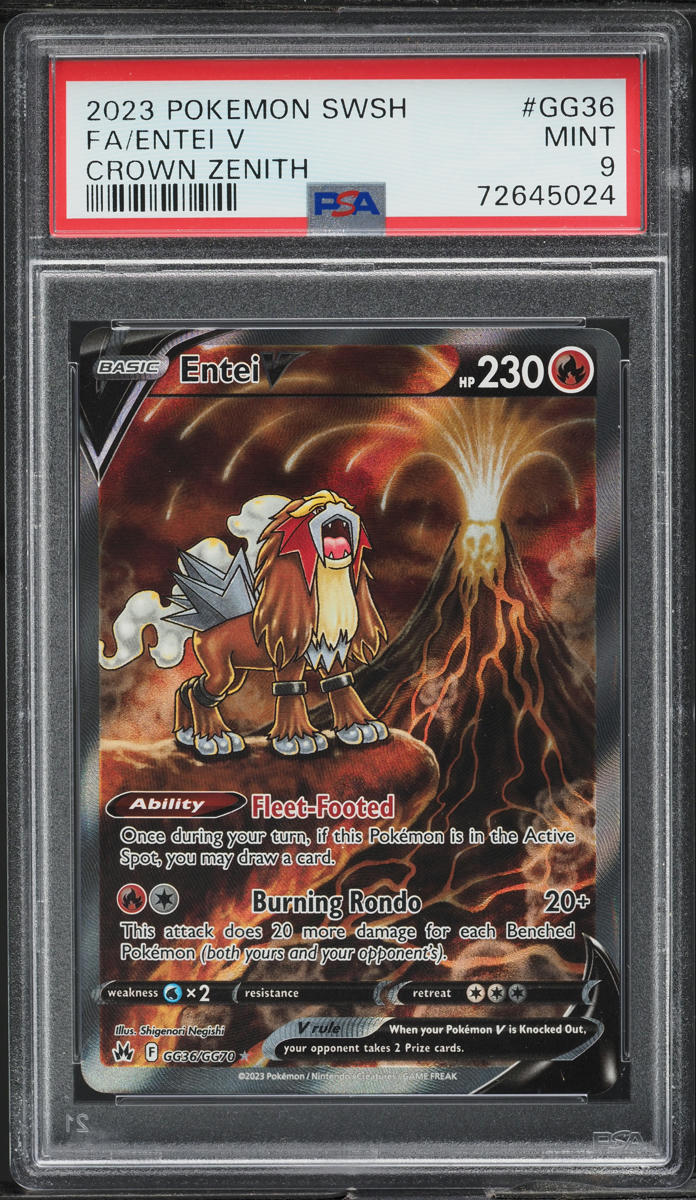 2023 POKEMON SWORD & SHIELD CROWN ZENITH FULL ART ENTEI V #GG36 PSA 9 MINT