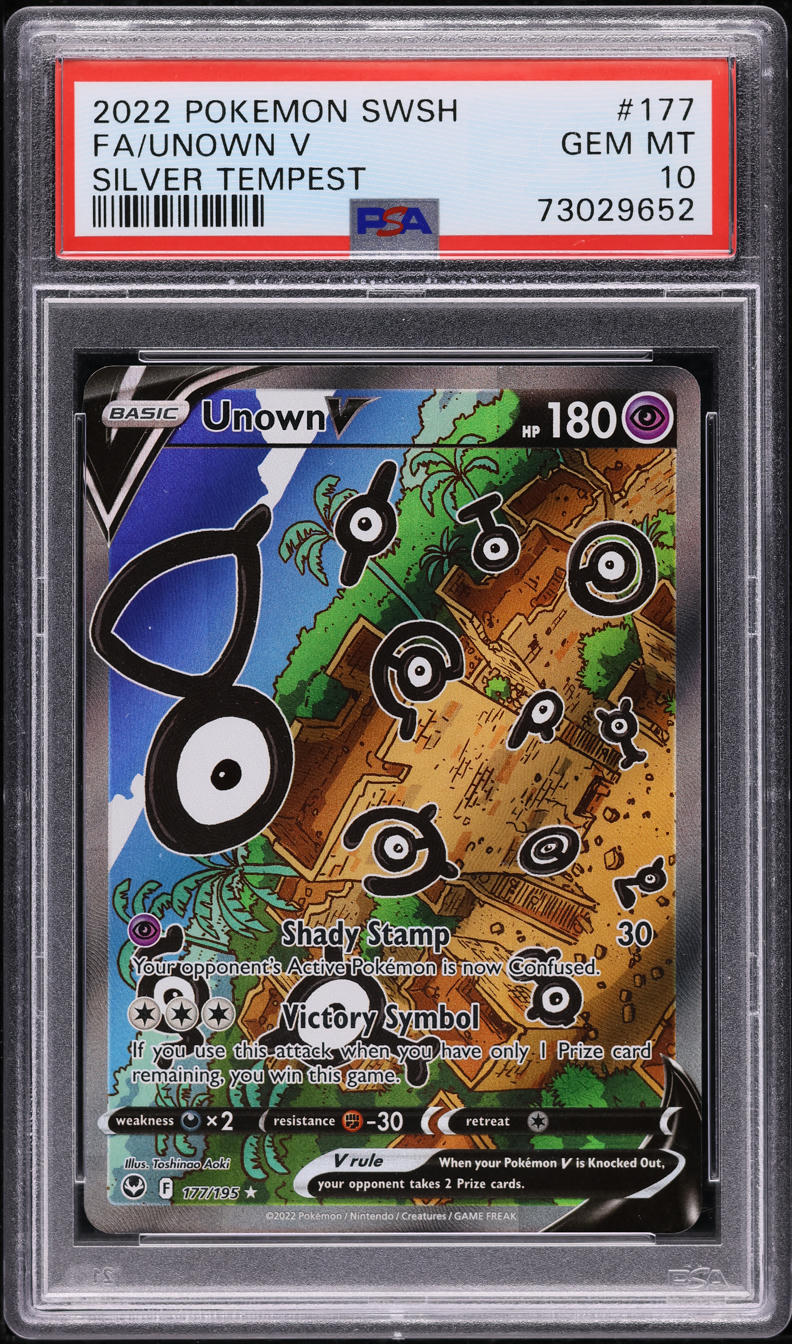 2022 POKEMON SWORD & SHIELD SILVER TEMPEST FULL ART UNOWN V #177 PSA 10 GEM MINT