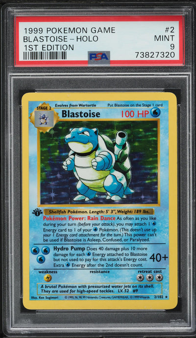 1999 POKEMON BASE SET SHADOWLESS 1ST EDITION HOLO BLASTOISE #2 PSA 9 MINT