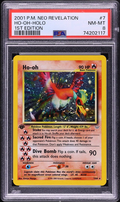 2001 POKEMON NEO REVELATION 1ST EDITION DOUBLE HOLO ERROR HO-OH #7 PSA 8