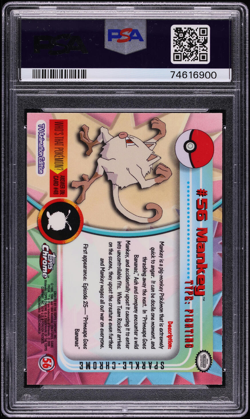 2000 TOPPS CHROME POKEMON SERIES 1 SPARKLE MANKEY #56 PSA 10 GEM MINT