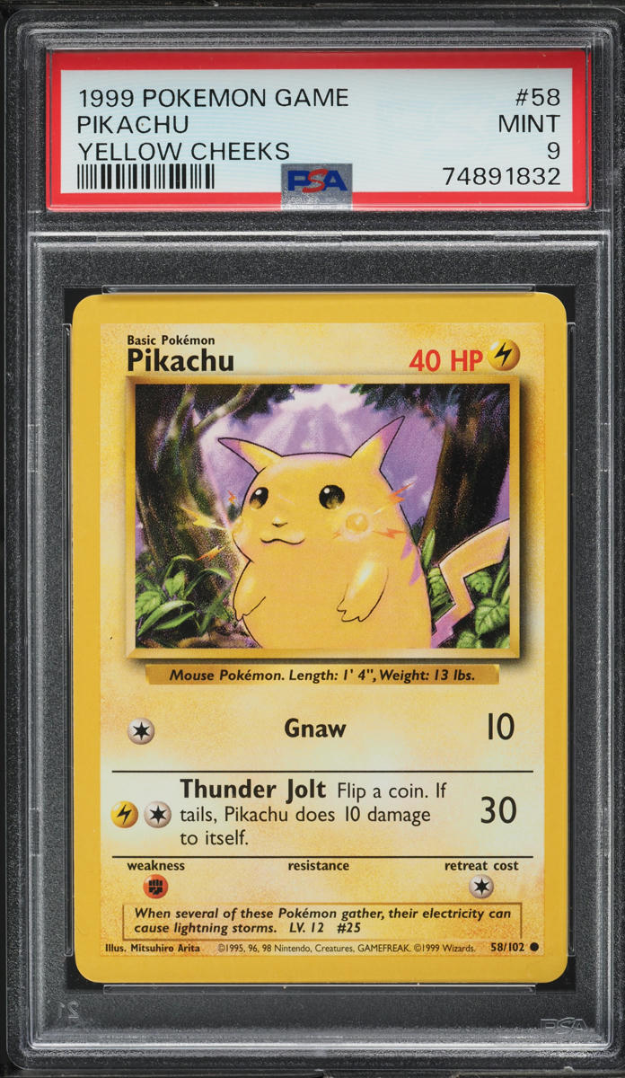 1999 POKEMON BASE SET YELLOW CHEEKS PIKACHU #58 PSA 9 MINT
